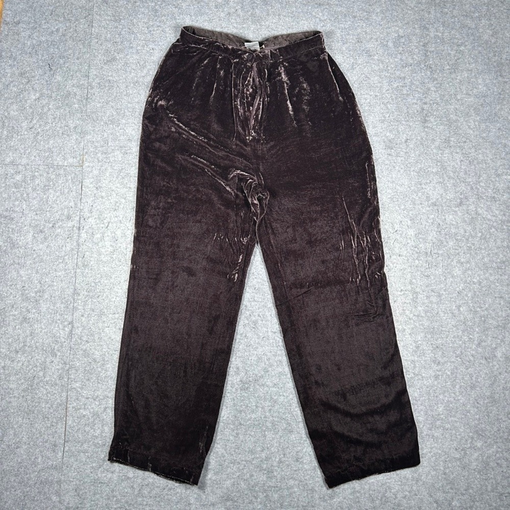 Eileen Fisher Pants Women L Brown Velvet Silk Blend High Rise Wide Leg Vintage